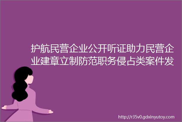 护航民营企业公开听证助力民营企业建章立制防范职务侵占类案件发生